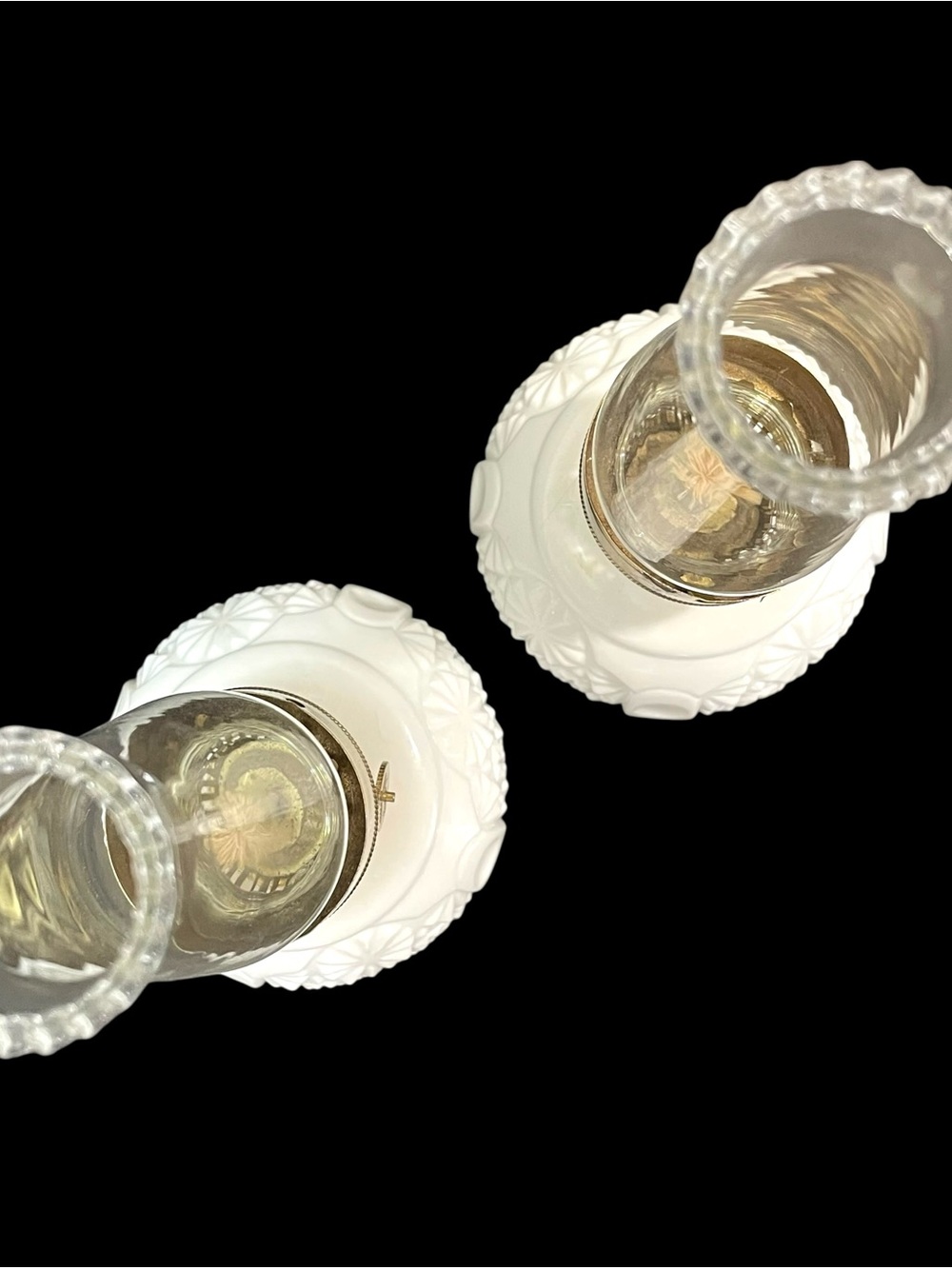 Vintage 1950s Milk Glass Oil Lamps (2) - Daisy and Botton Patterned Body - Picture 4 of 10